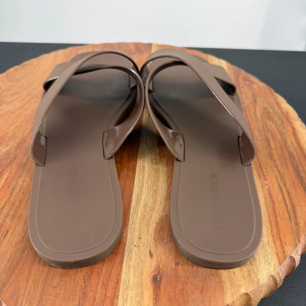 Steve Madden Horizon slide‎ sandals crisscross straps flat sole sz 9 brown